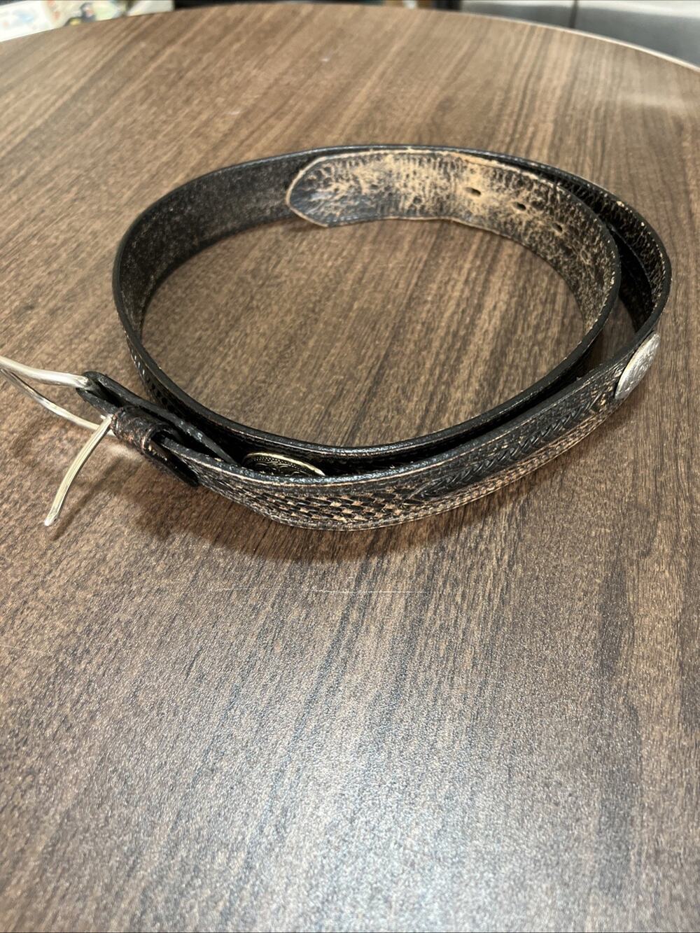 Silver Creek Classics Black Tooled Leather Western Belt Concho Mens 40